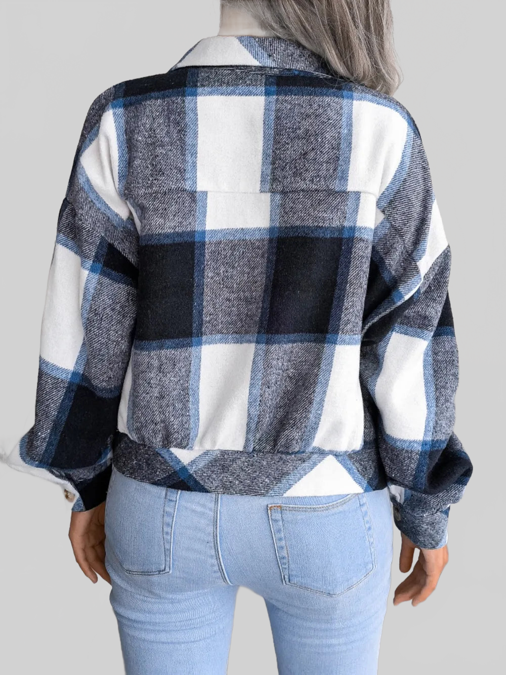 Plaid Collared Neck Long Sleeve Jacket nicholesgifts