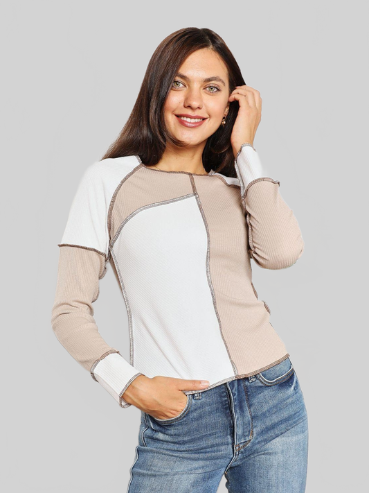 Women Double Take Color Block Exposed Seam Top NicholesGifts