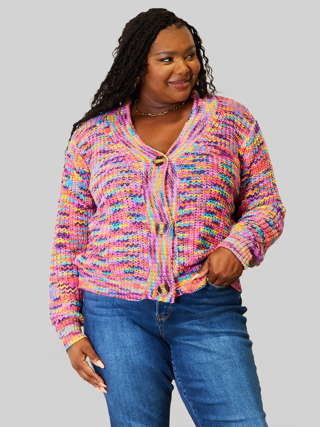 Angel Wings Woven Right V-Neck Long Sleeve Cardigan nicholesgifts