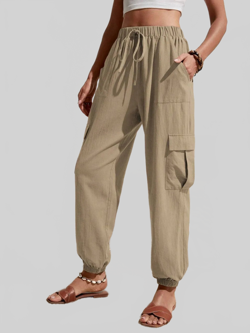 Drawstring Joggers with Cargo Pockets nicholesgifts