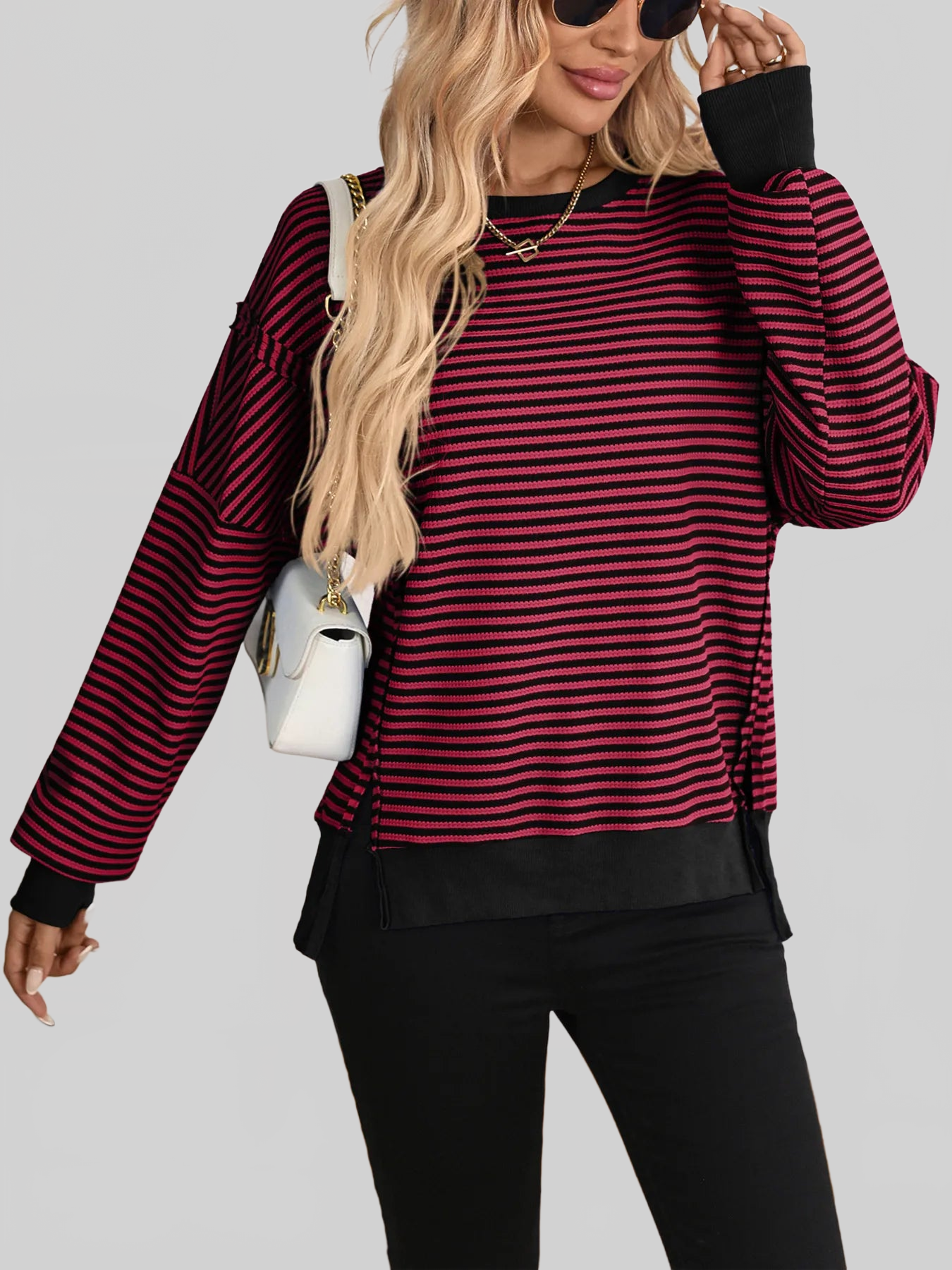Exposed Seam Striped Contrast Sweatshirt nicholesgifts