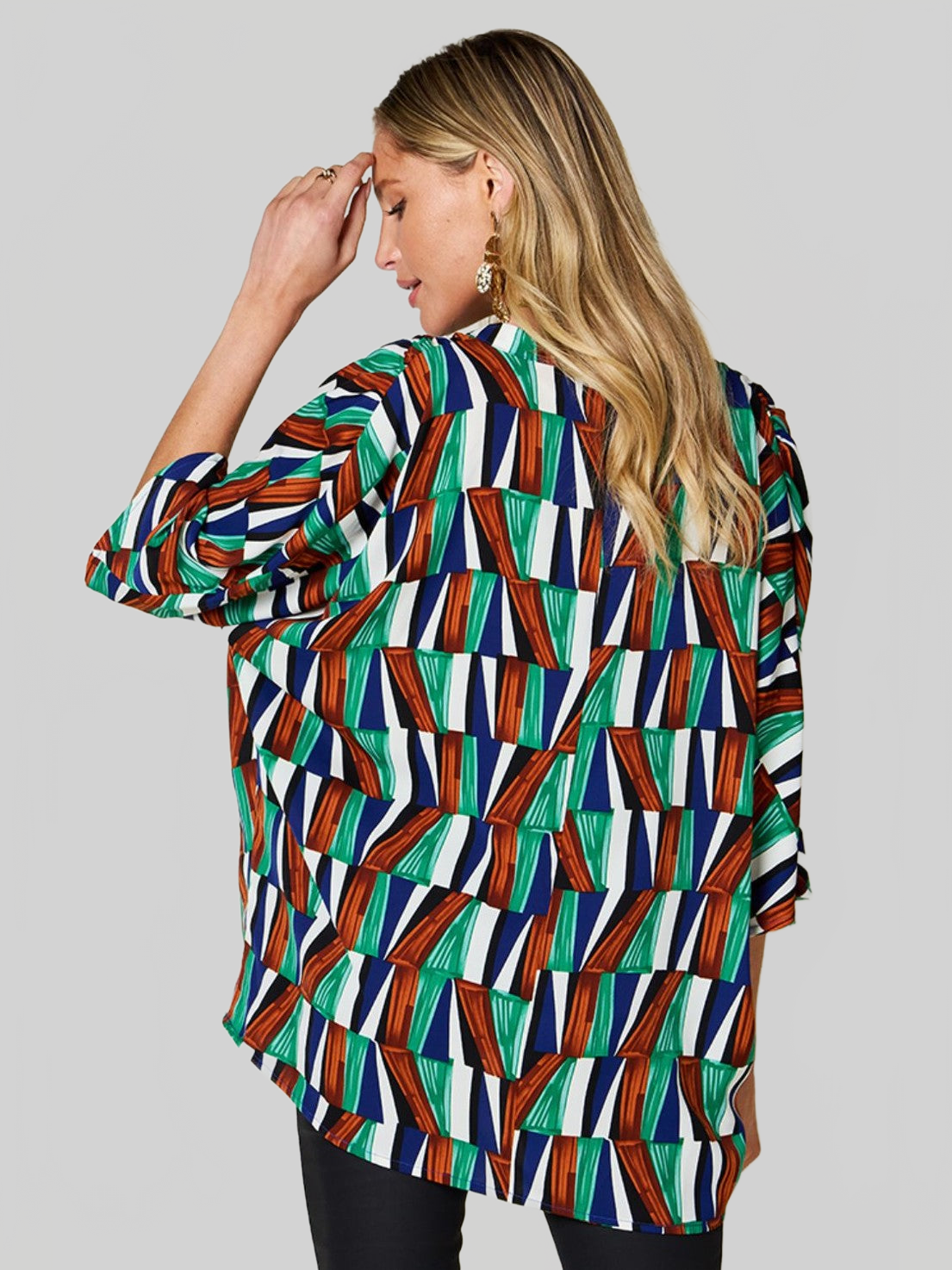 Women Double Take Full Size Geometric Notched Dolman Sleeve Top nicholesgifts
