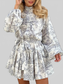 Women Printed Balloon Sleeve Tie Waist Dress nicholesgifts