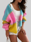 Women Color Block Drop Shoulder Cardigan Sweater NicholesGifts