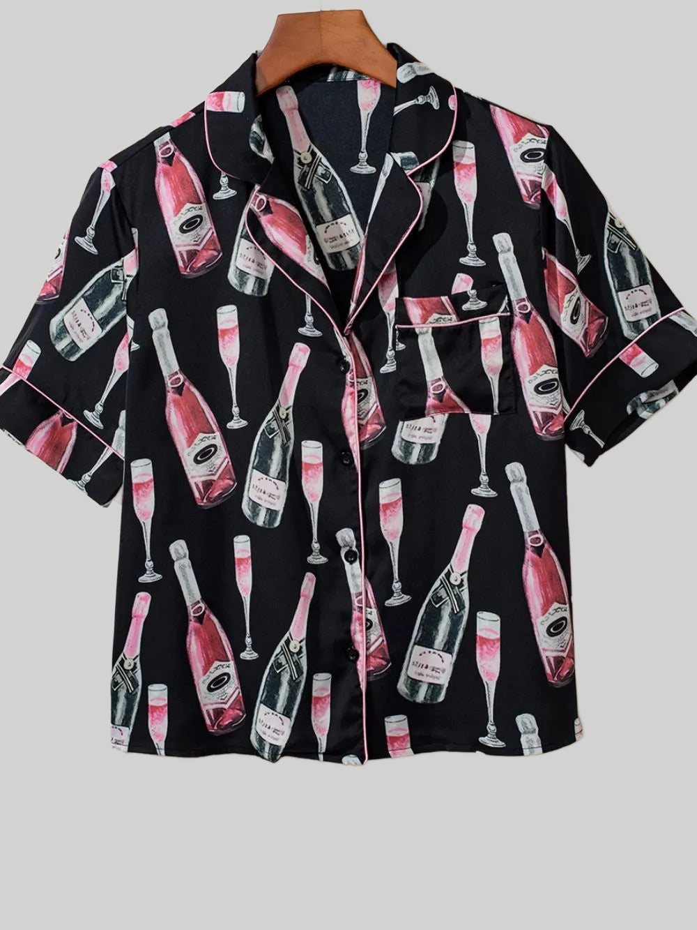 Champagne Print Short Sleeve Top and Shorts Set nicholesgifts
