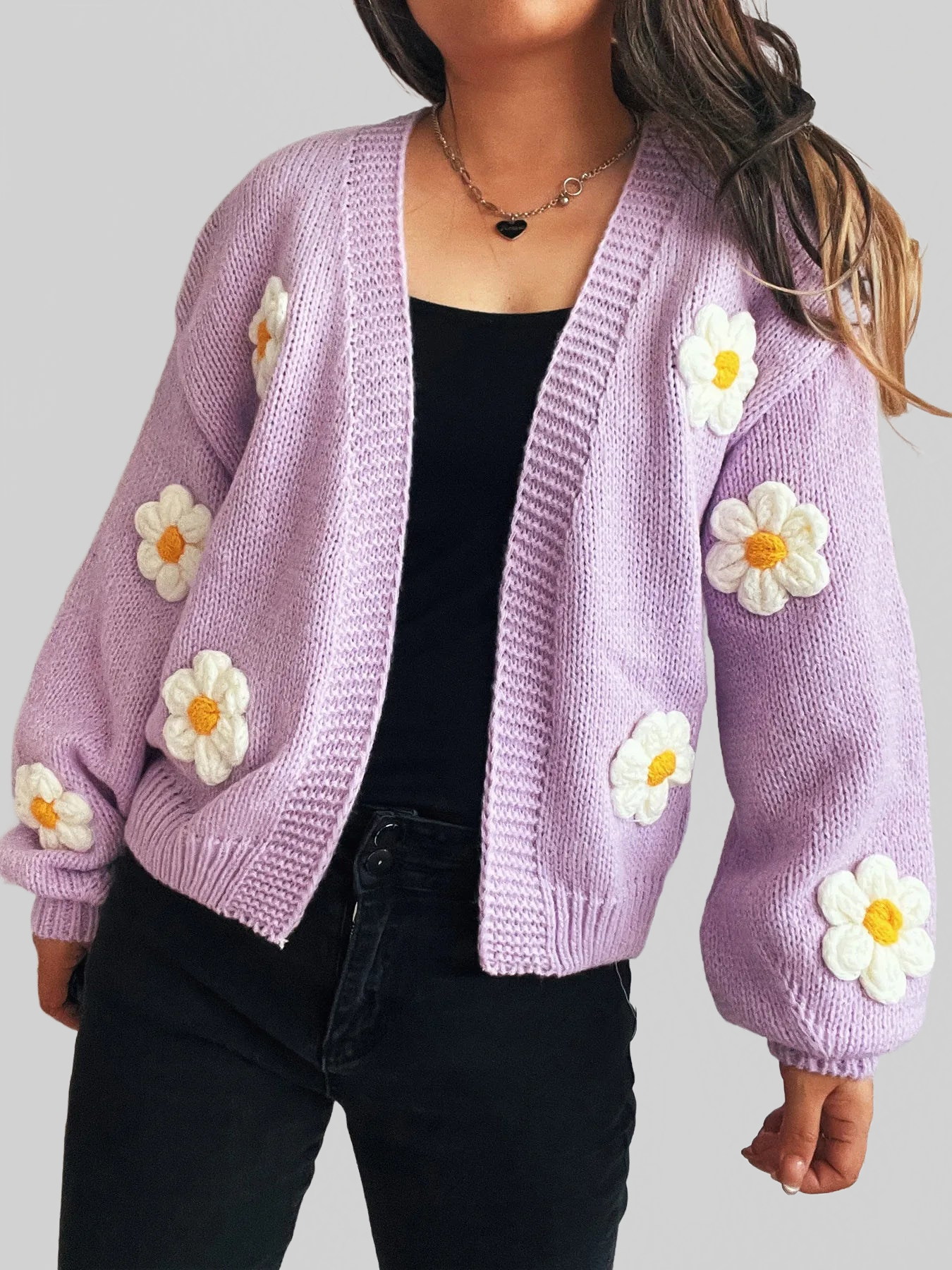 Flower Open Front Long Sleeve Cardigan nicholesgifts