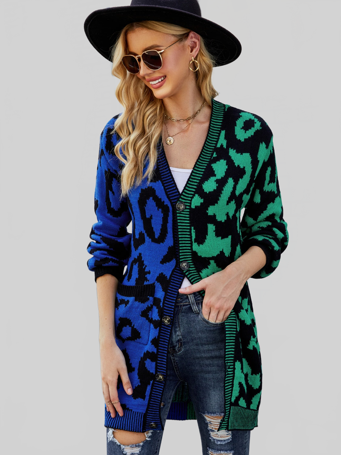 Women Angel Wings Leopard Button Down Longline Cardigan nicholesgifts