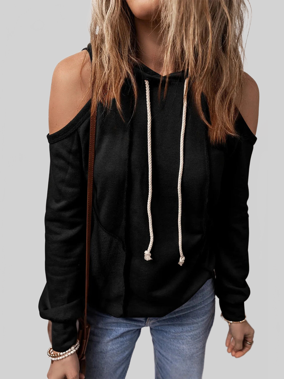 Cold Shoulder Long Sleeve Hoodie NicholesGifts