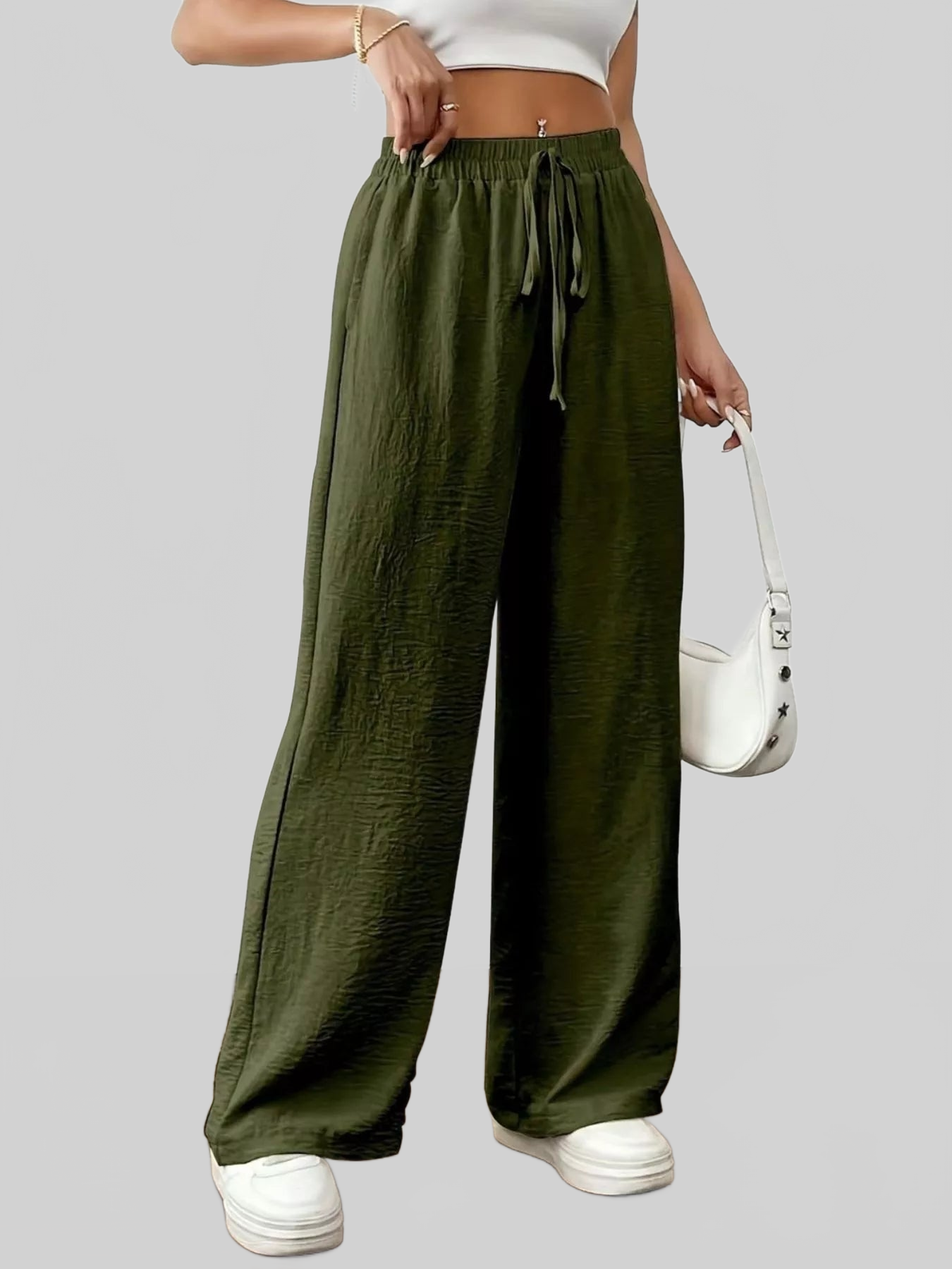 Casual Drawstring Wide Leg Pants nicholesgifts