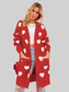 Women Heart Graphic Open Front Cardigan with Pockets nicholesgifts