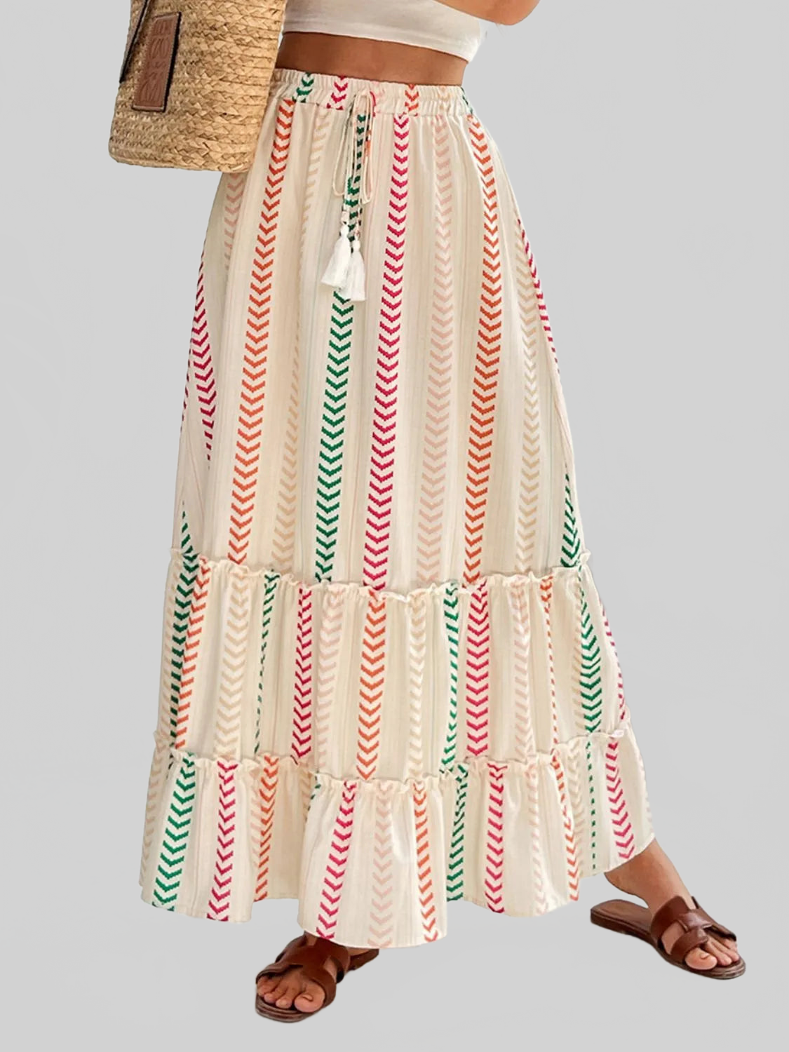 Frill Printed Maxi Skirt nicholesgifts