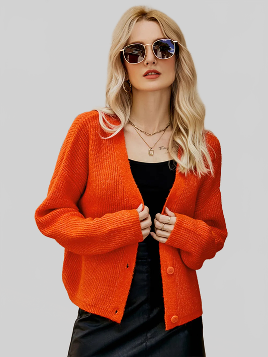 Women Dropped Shoulder Button Up Cardigan nicholesgifts