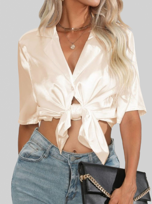 Women Button Up Collared Neck Shirt nicholesgifts