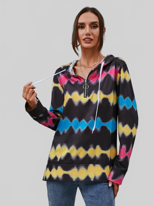 Contrast Quarter Zip Dropped Shoulder Hoodie NicholesGifts