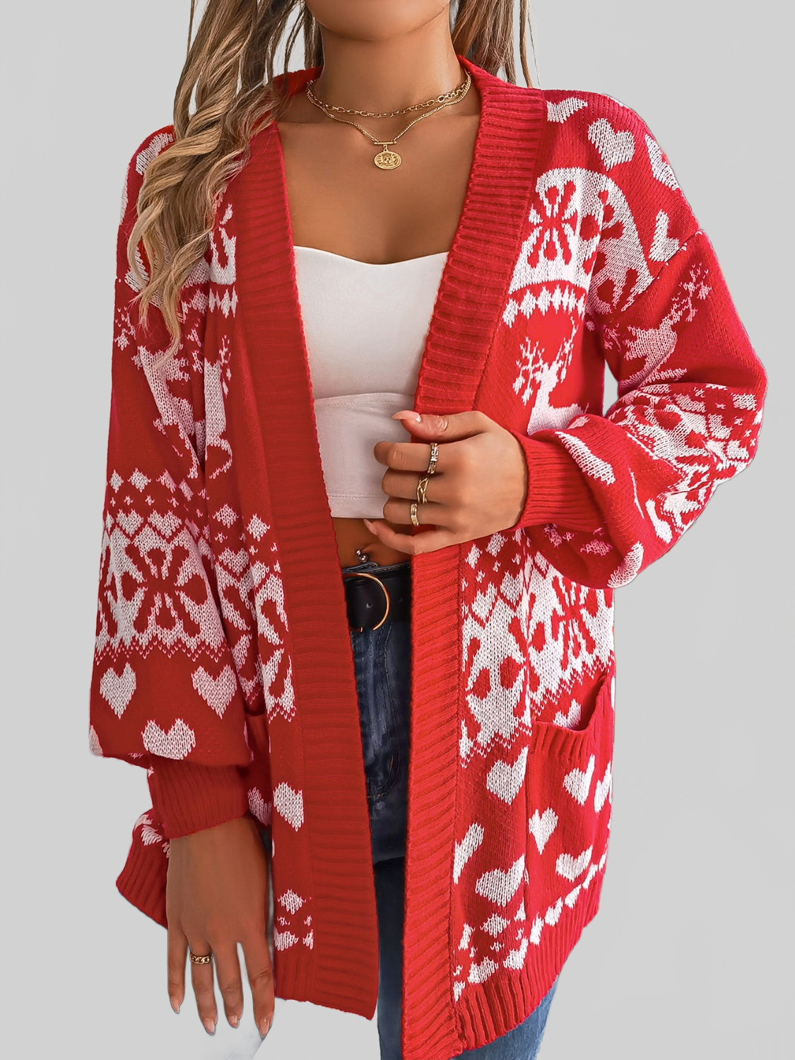 Women Pocketed Open Front Long Sleeve Cardigan nicholesgifts
