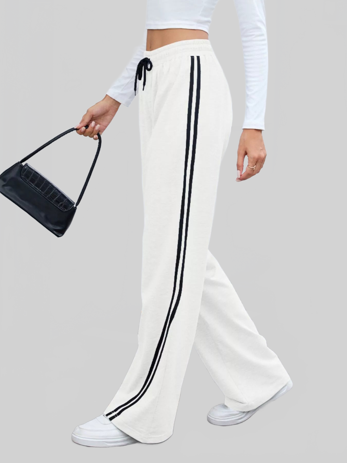 Women Side Striped Wide Leg Pants nicholesgifts