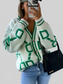 Women Geometric Dropped Shoulder Button Down Cardigan nicholesgifts