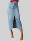 Raw Hem Front Slit Denim Midi Skirt nicholesgifts