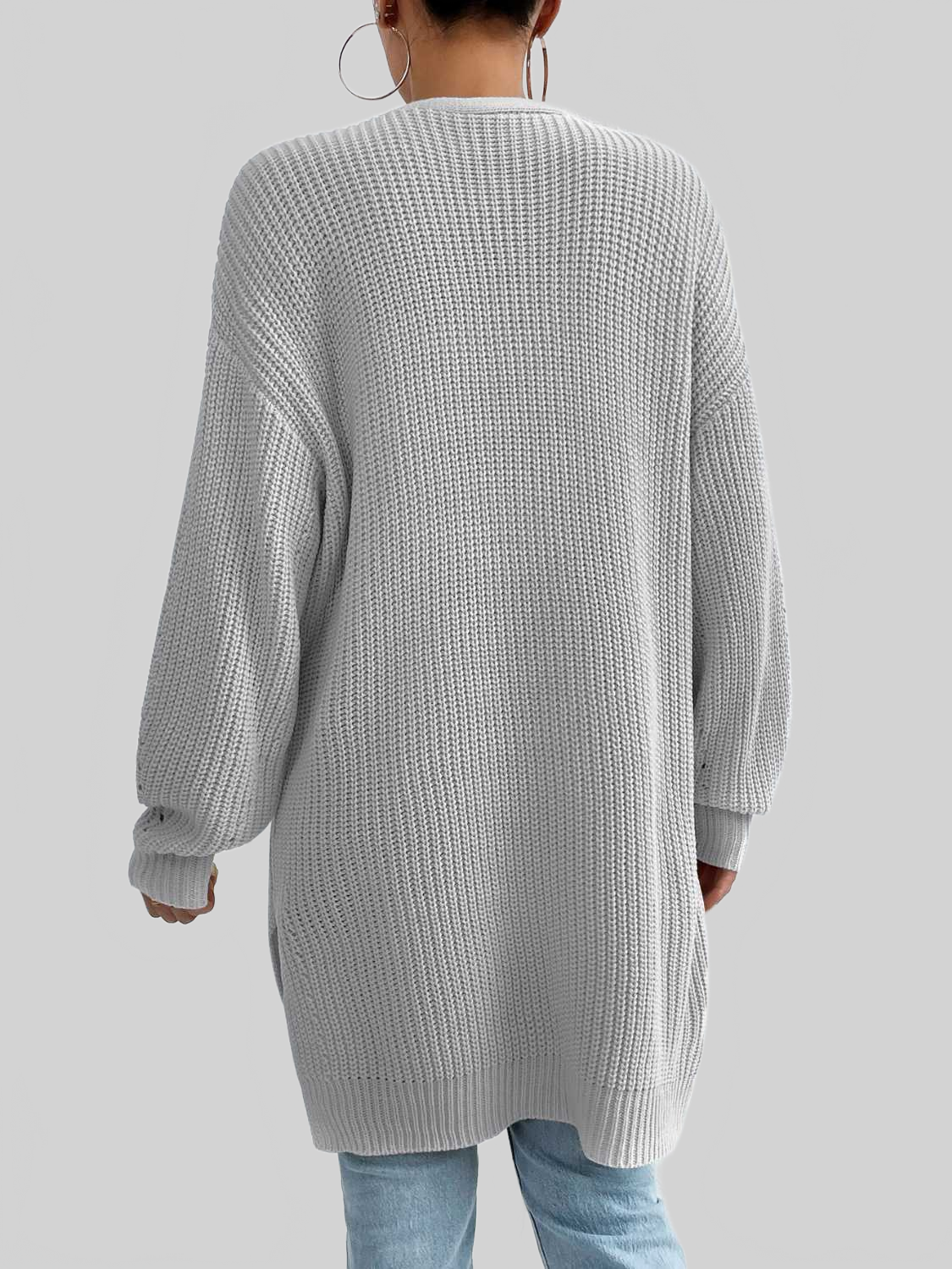 Open Front Dropped Shoulder Slit Cardigan nicholesgifts