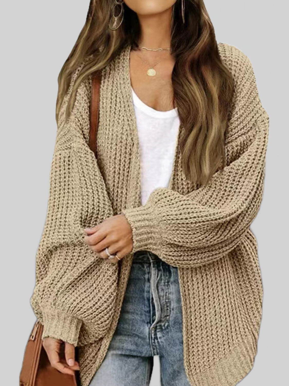 Drop Shoulder Balloon Sleeve Cardigan nicholesgifts