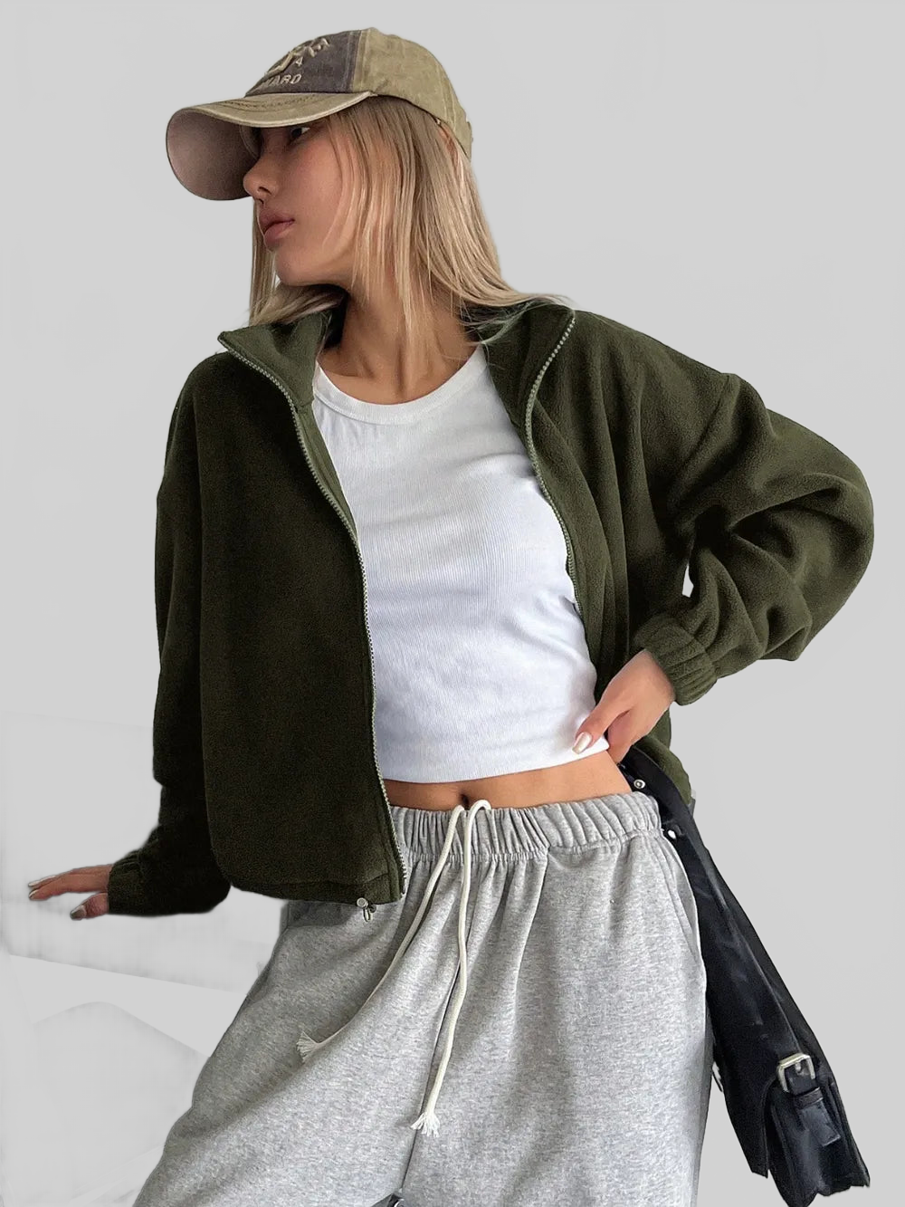 Honey Zip Up Long Sleeve Cropped Jacket nicholesgifts