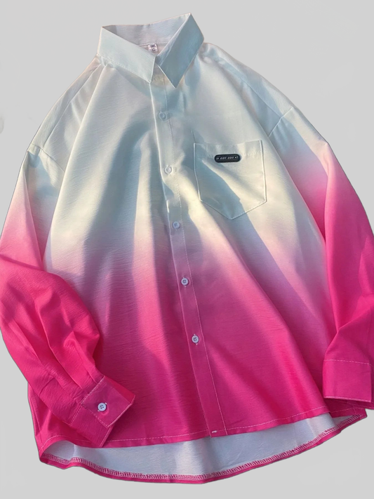 Men's Plus Size Gradient Long Sleeve Button-Up Shirt nicholesgifts