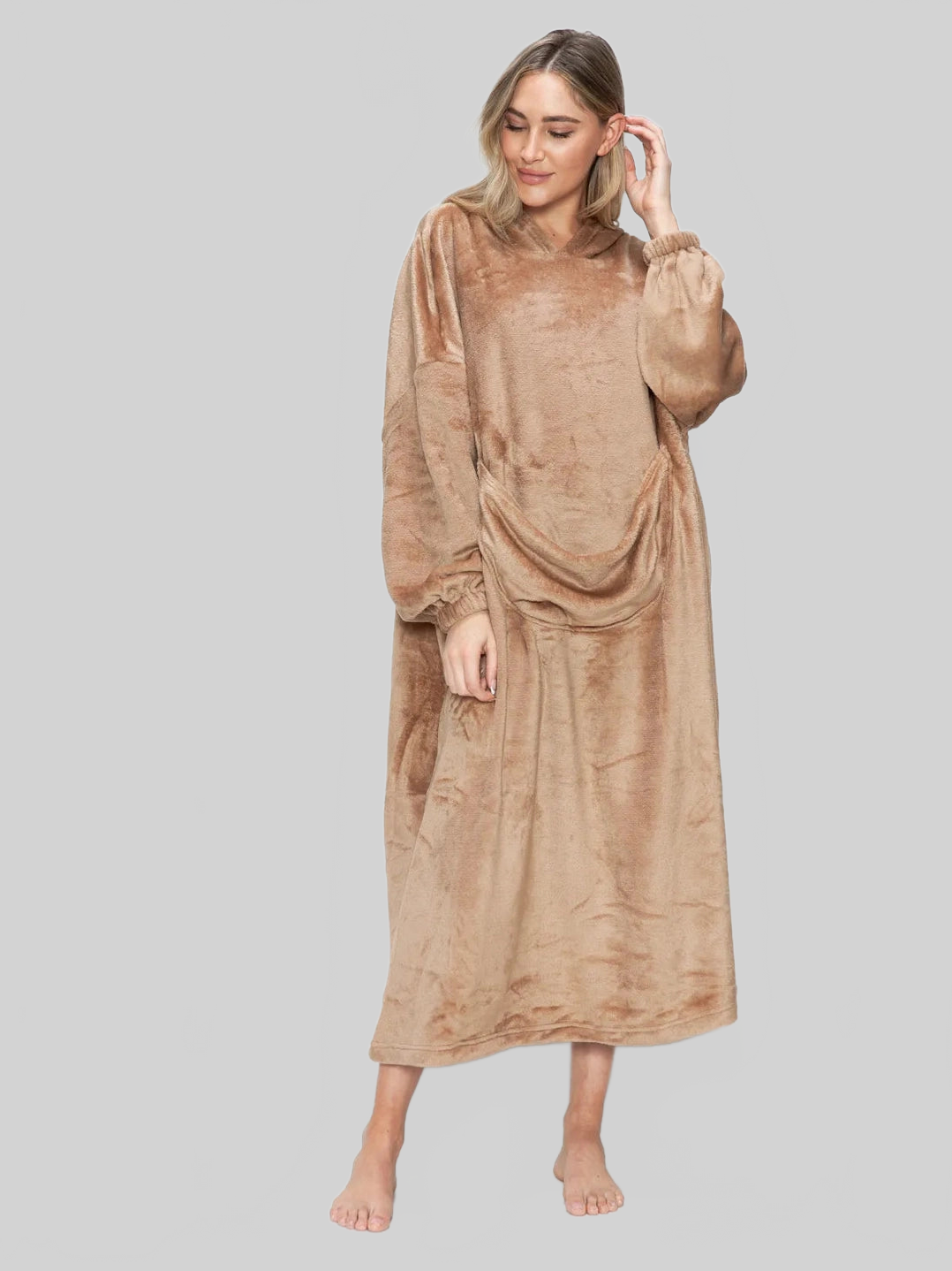 Double Take Full Size Pocketed Hooded Midi Lounge Dress nicholesgifts