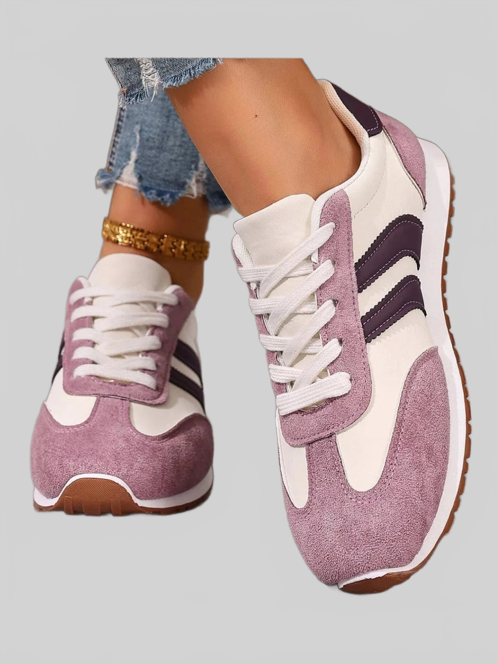 Striped Lace-Up Casual Sneakers nicholesgifts