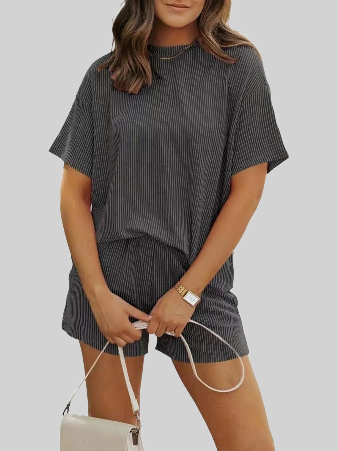 Full Size Ribbed Short Sleeve Top and Shorts Two-Piece Set Plus Size nicholesgifts