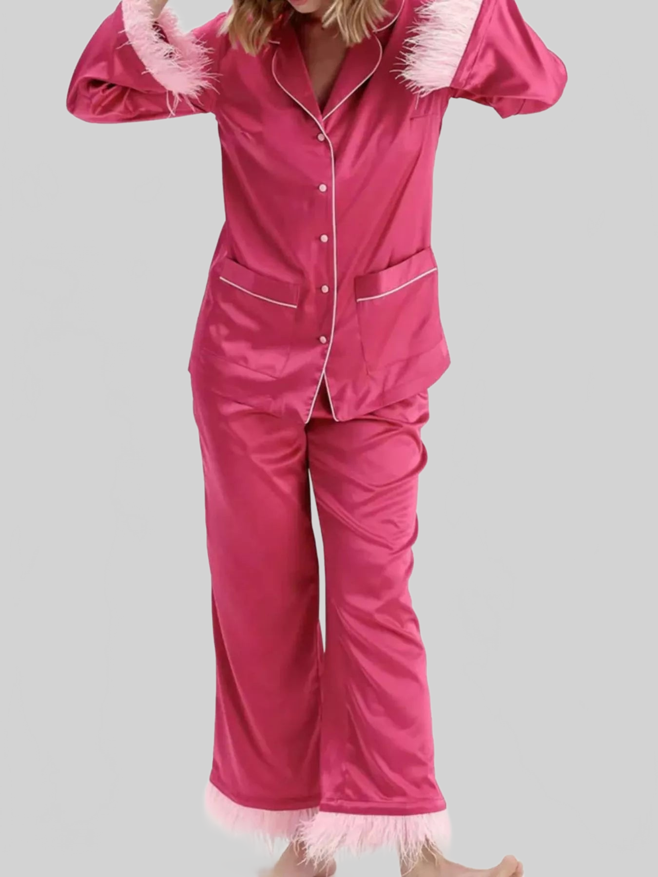 Silky Button Up Top and Pants Lounge Set nicholesgifts