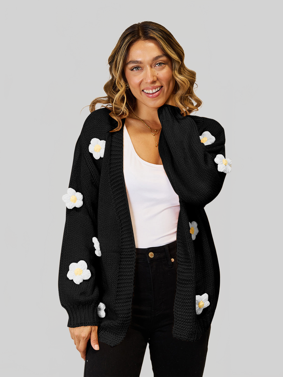 Women Angel Wings Flower Dropped Shoulder Open Front Cardigan nicholesgifts