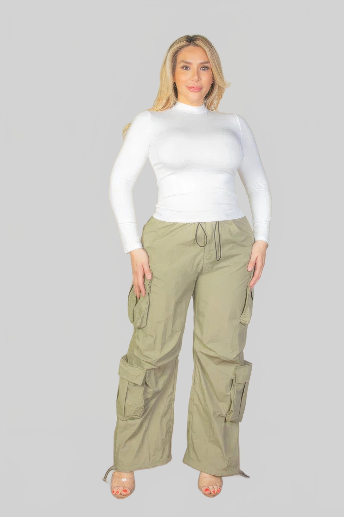 Plus Size Women Flap Pockets Drawstring Ruched Parachute Pants NicholesGifts