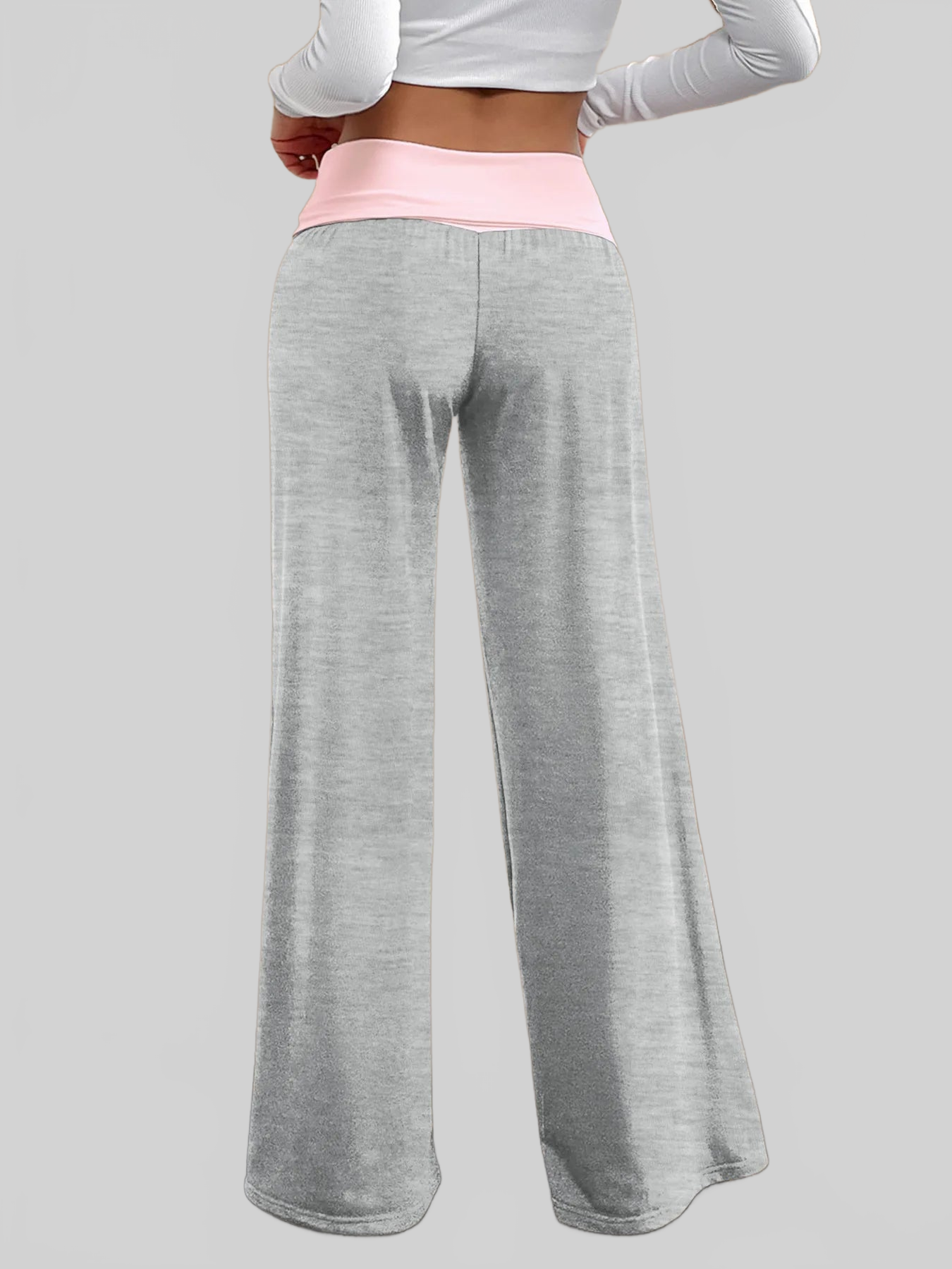 Women Contrast Waistband Wide Leg Pants nicholesgifts