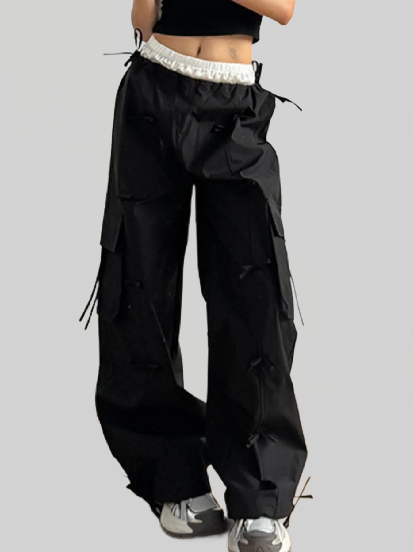 Women Cargo Wide Leg Pants with Bow Tie Details nicholesgifts
