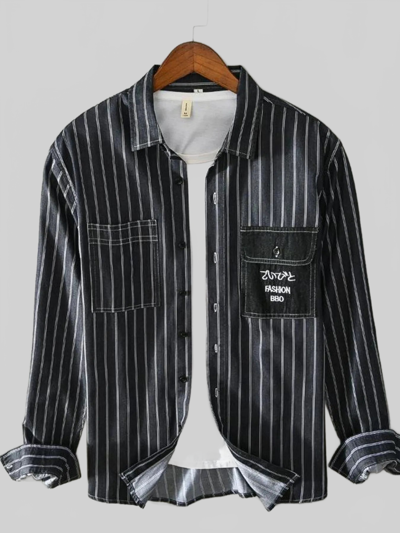 Men's Plus Size Striped Button Up Long Sleeve Shirt nicholesgifts