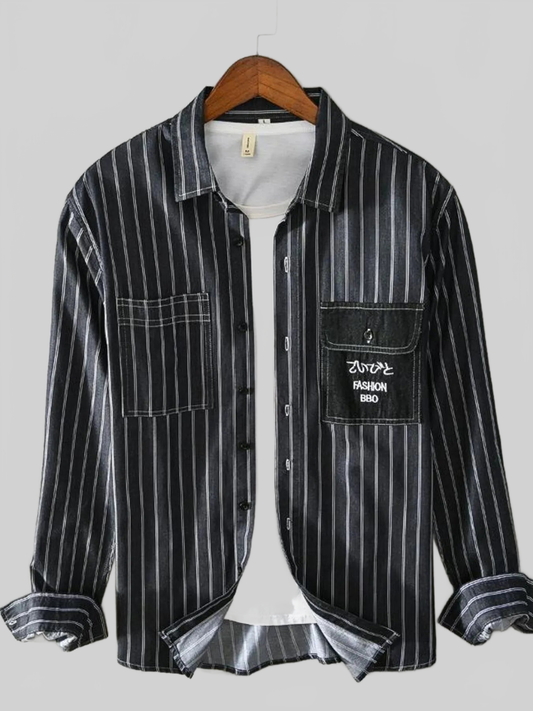Men's Plus Size Striped Button Up Long Sleeve Shirt nicholesgifts