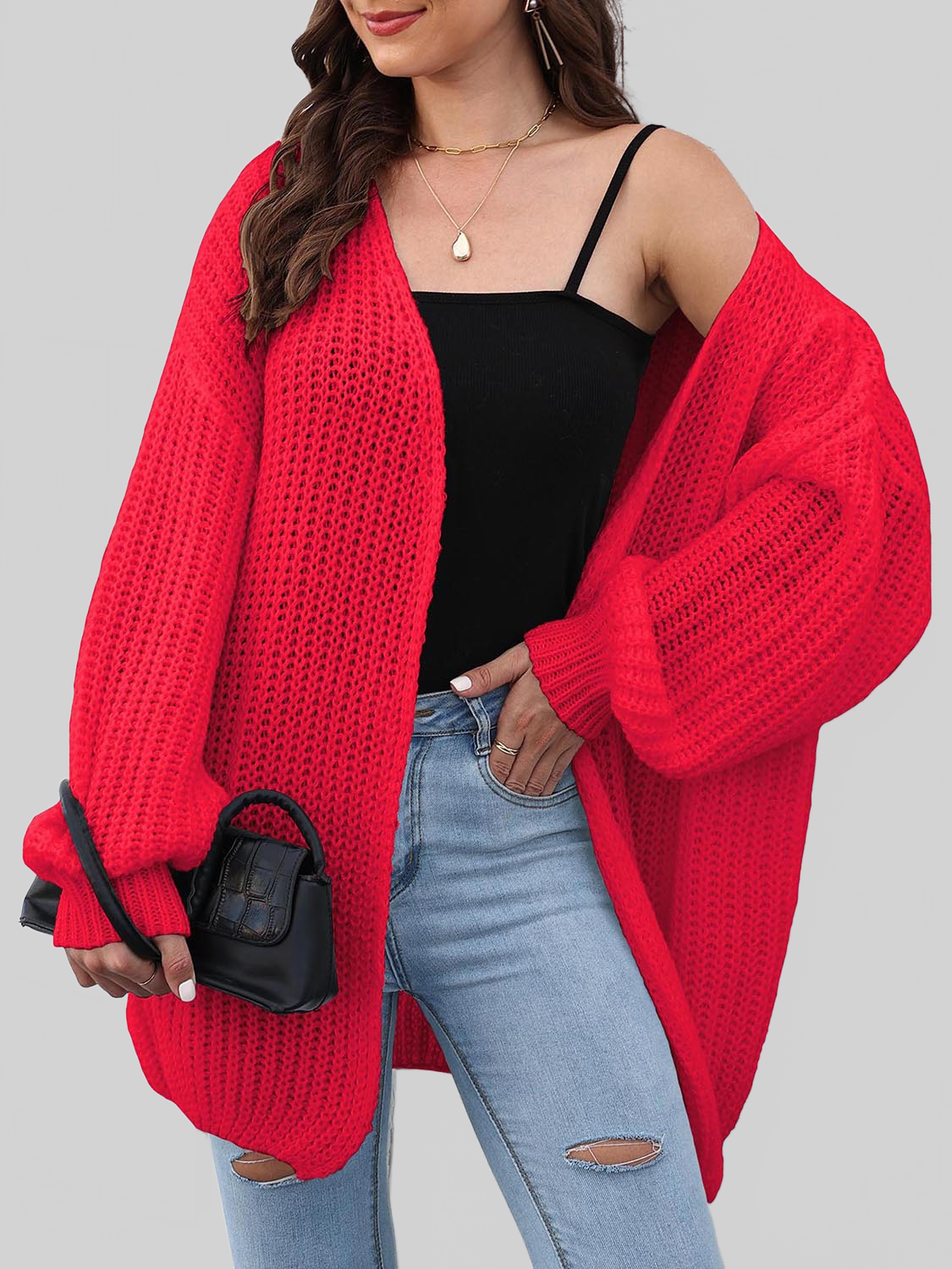 Women Open Front Dropped Shoulder Longline Cardigan nicholesgifts