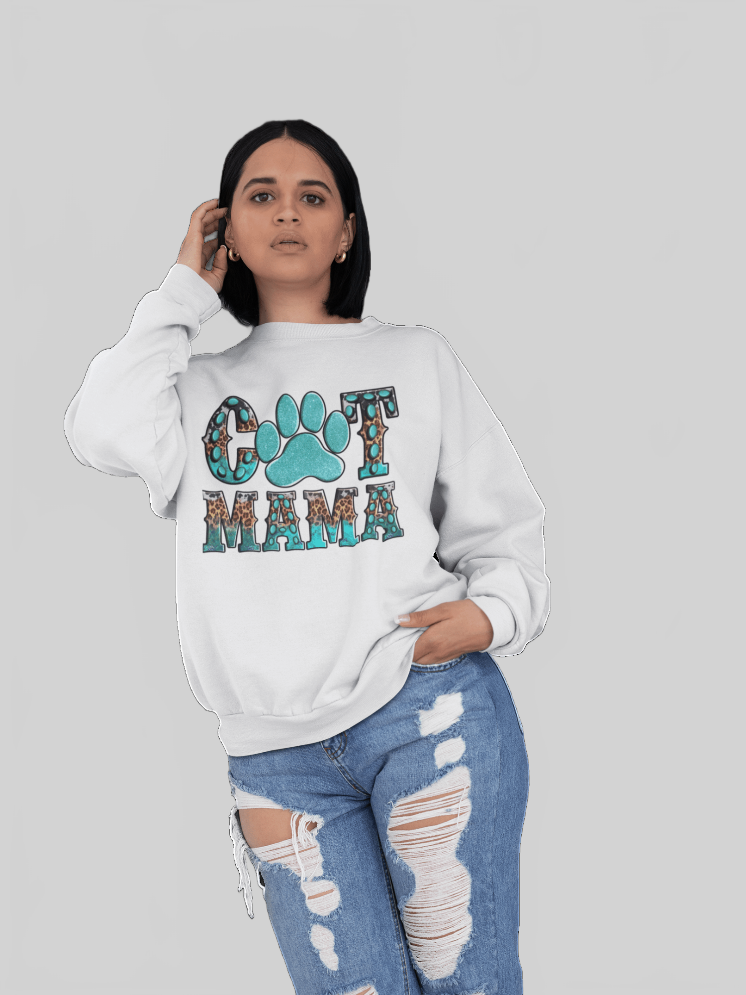Plus Size Women Cat Mama Crewneck Sweatshirt nicholesgifts