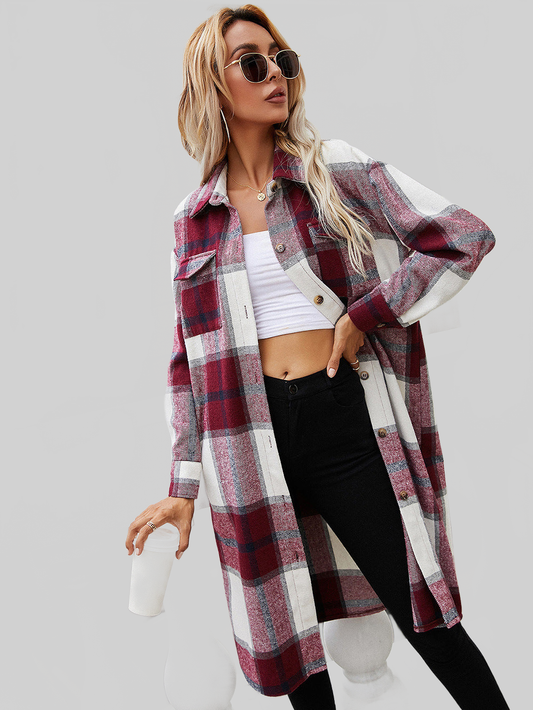 Ivy Lane Plaid Longline Shirt Jacket nicholesgifts