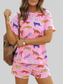 Animal Round Neck Top and Shorts Lounge Set nicholesgifts