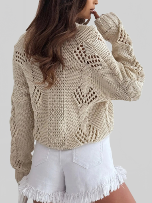 Chunky Cropped Button-Up Sweater Cardigan nicholesgifts