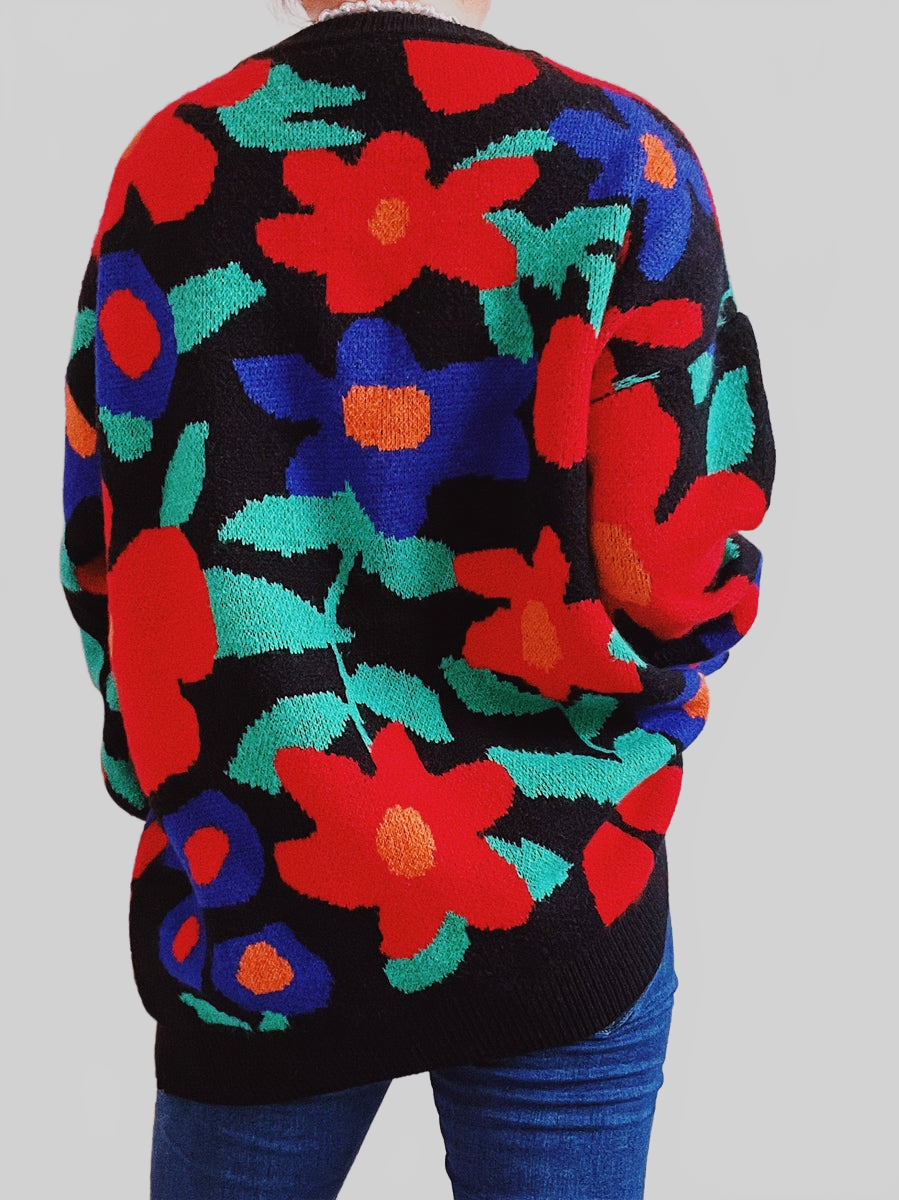 Floral Print Round Neck Drop Shoulder Sweater NicholesGifts