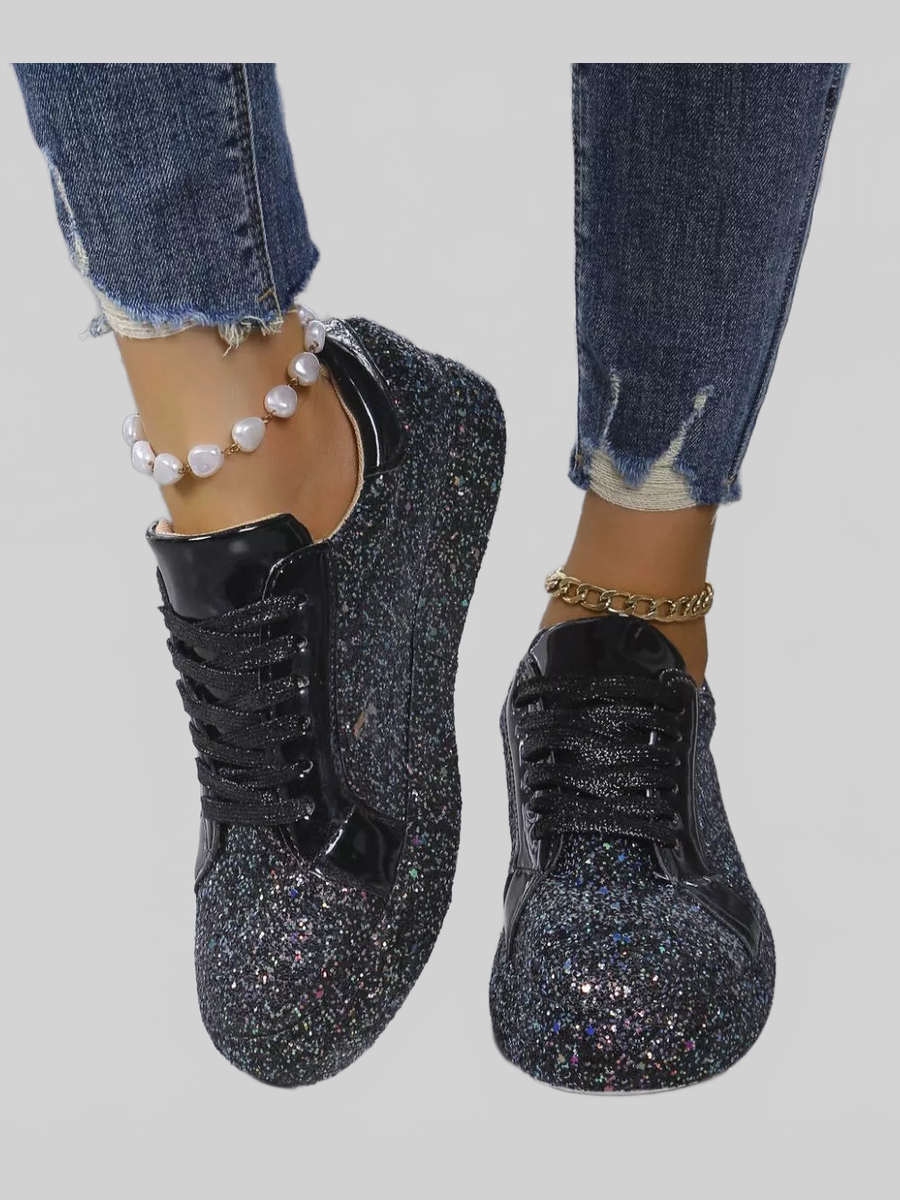 Women Sequin Lace Up Sneakers nicholesgifts