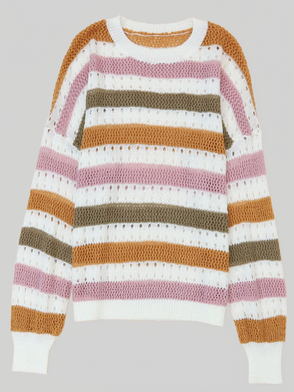 Women Striped Round Neck Hollowed Sweater NicholesGifts