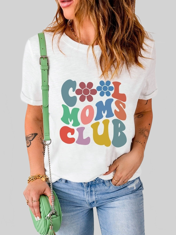 Women Cool Moms Club Round Neck Short Sleeve T-Shirt nicholesgifts