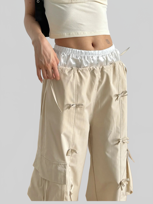 Women Cargo Wide Leg Pants with Bow Tie Details nicholesgifts