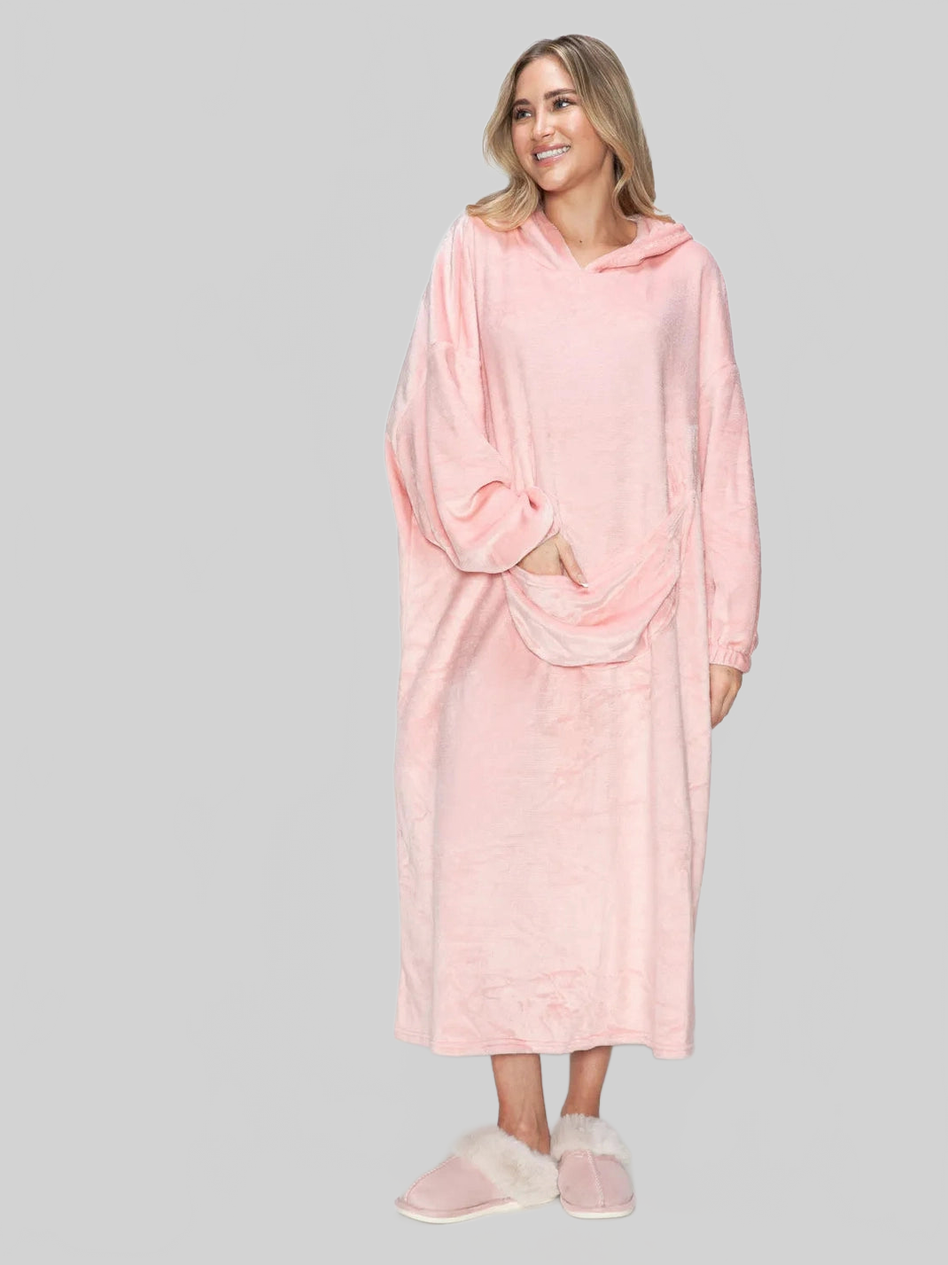 Double Take Full Size Pocketed Hooded Midi Lounge Dress nicholesgifts