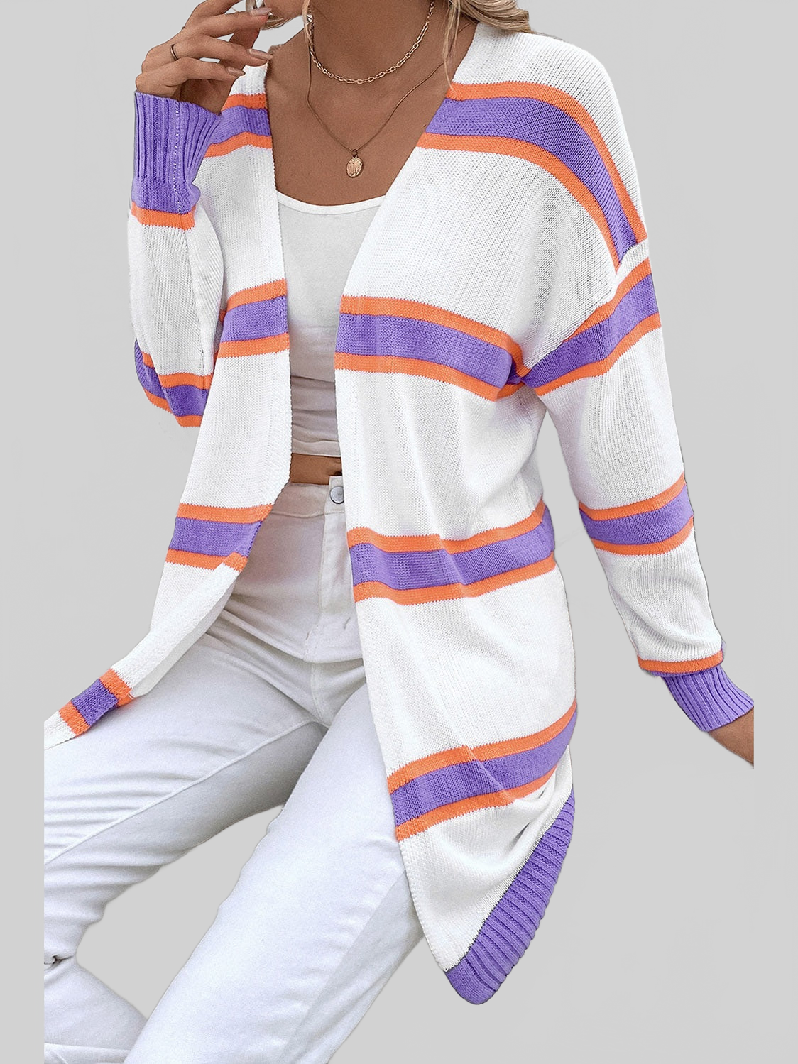 Striped Dropped Shoulder Cardigan nicholesgifts