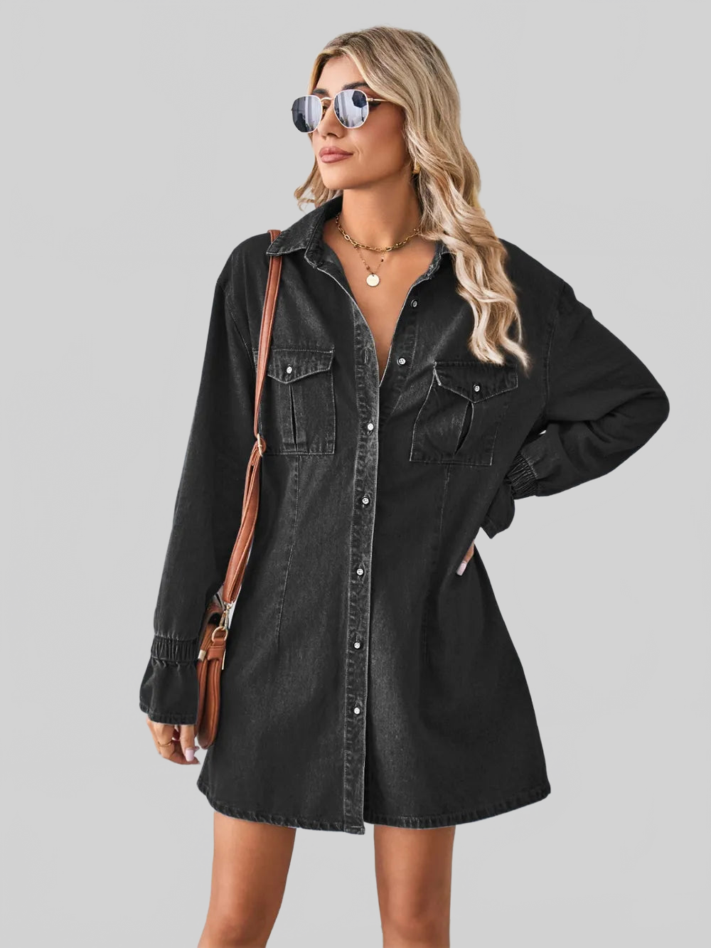 Pocketed Dropped Shoulder Mini Denim Dress nicholesgifts