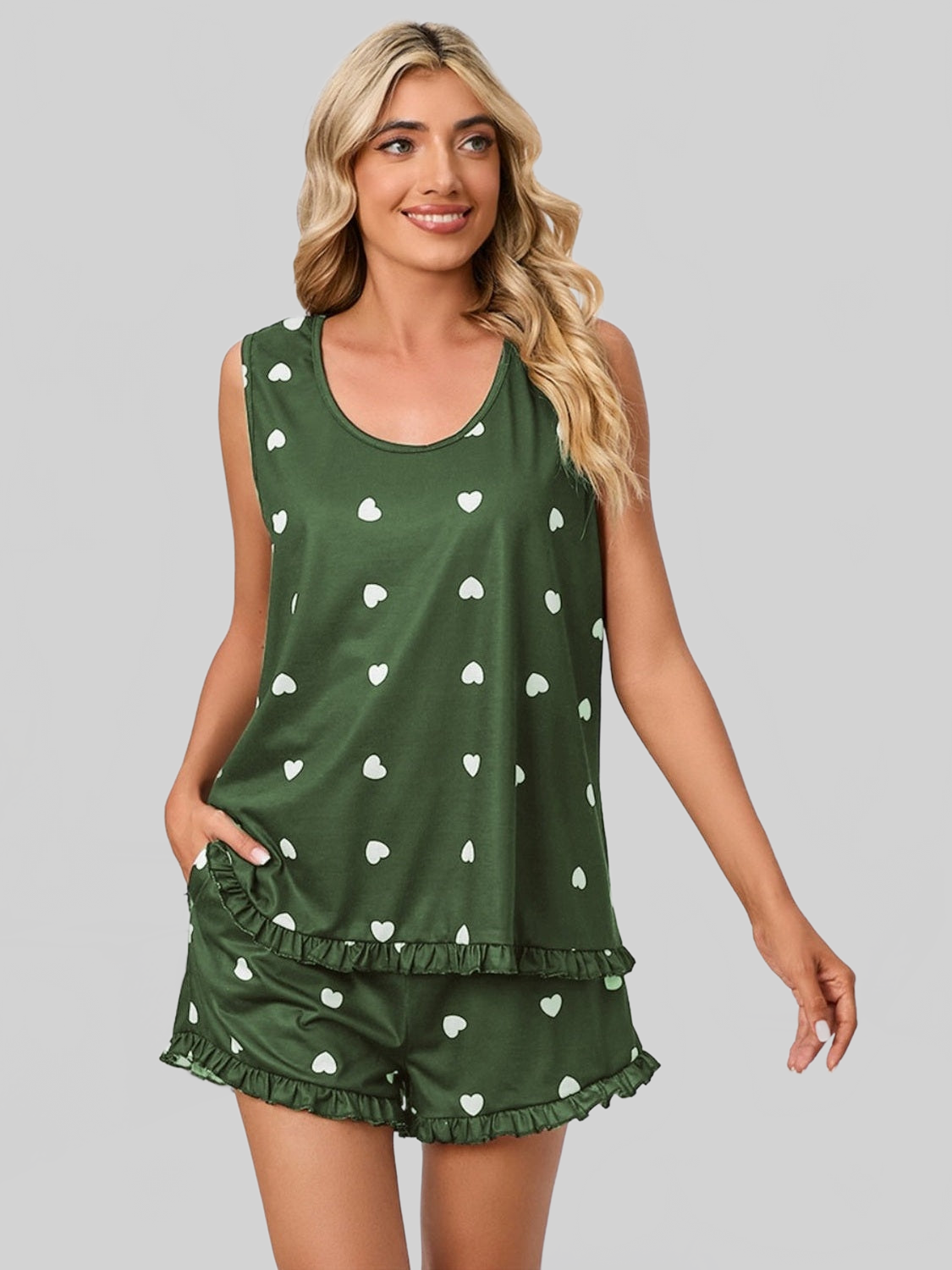 Heart Scoop Neck Tank and Shorts Lounge Set nicholesgifts